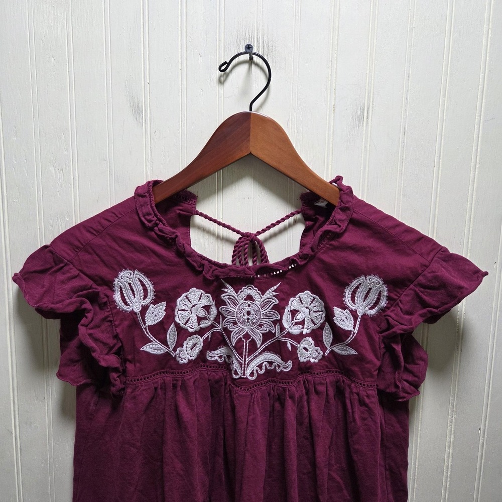 Knox Rose Blouse Womens Small Purple‎ Short Flutter Sleeve Embroidered Tunic Top